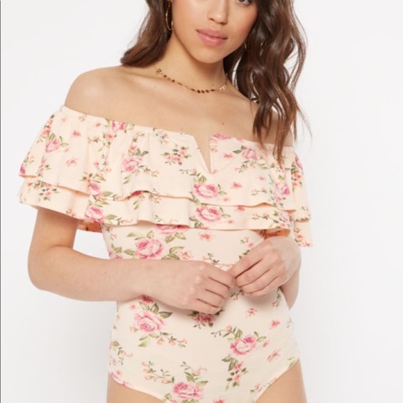 Rue 21 Off The Shoulder Pink Floral Bodysuit - Picture 2 of 6